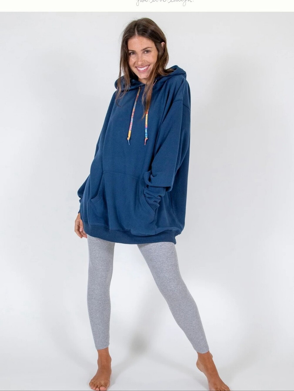 NATURAL LIFE Navy Hoodie with Colorful Drawcords